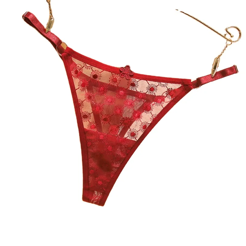 Sweet desire micro sexy floral jacquard thong female low waist breathable tulle adjustable strap ladies plus size panties
