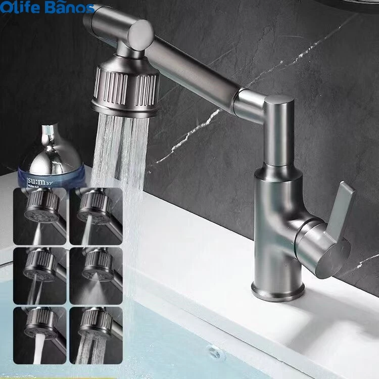 Smart 1080 Rotating Basin Faucets Brass Digital Display Bathroom Sink Tap LED Temperature