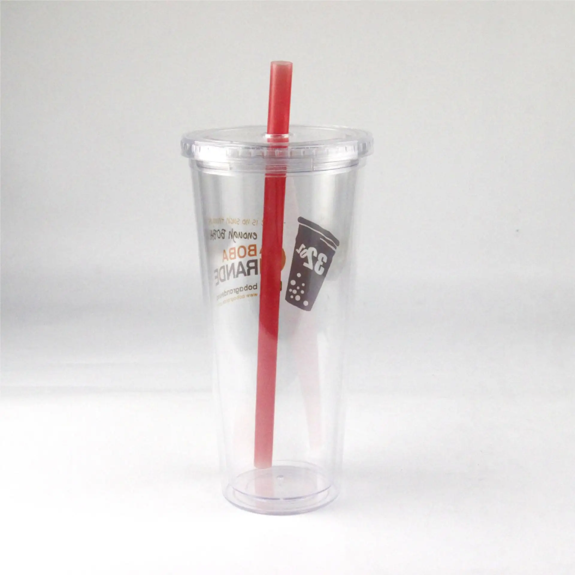 32oz Double Wall Insulated Bubble Tea Cup Plastic Acrylic Iced Coffee Cup with Lid