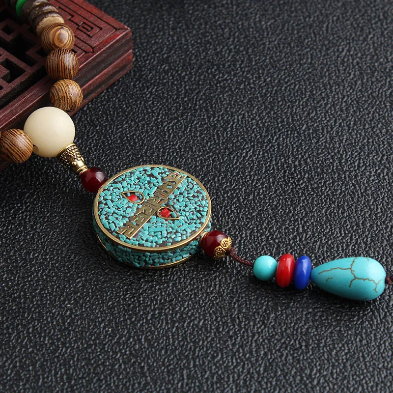 Nepalese Handmade Necklace Jewelry Nepal Buddhist Mala Wood Beads Pendant Necklace Ethnic Fish Horn Long Statement Necklace