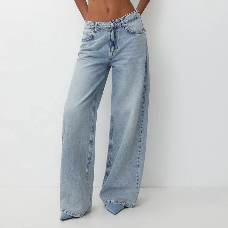 New Arrival Low Rise Plus Size Loose Fitting Casual Long Trousers Pants Jeans For Women