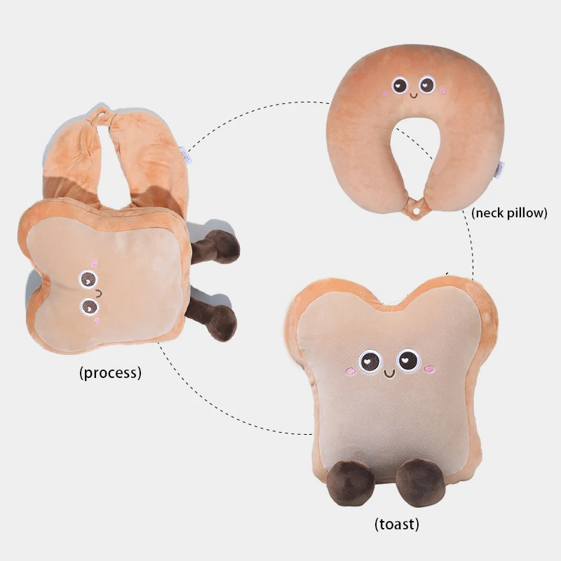 Bread Shaped 2 in 1 Transformable Neck Pillow Cuddle Doll Travel Gift Napping