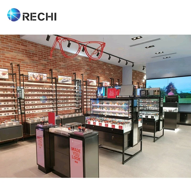 RECHI Eyewear Shop Fittings Display Fixture Sunglasses Shelf Wood Display Cabinet & Showcase For Optical Store Interior Design