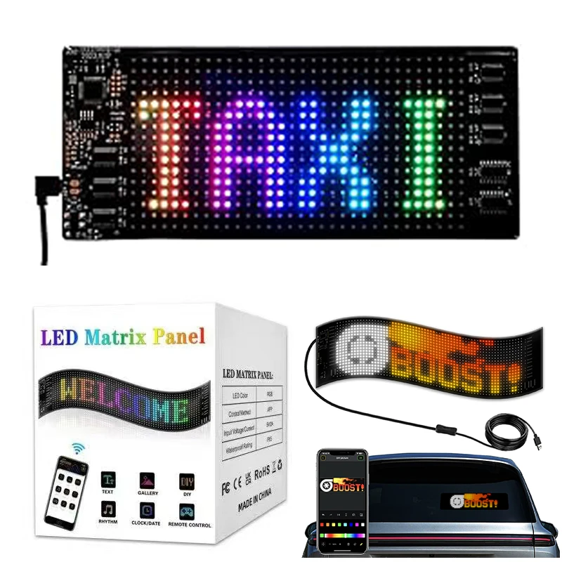 Светящийся светодиод с дистанционным управлением гибкий автомобильный светодиодный знак гибкая тонкая матричная панель светодиодная рекламная коробка движущийся сообщения приложение RGB