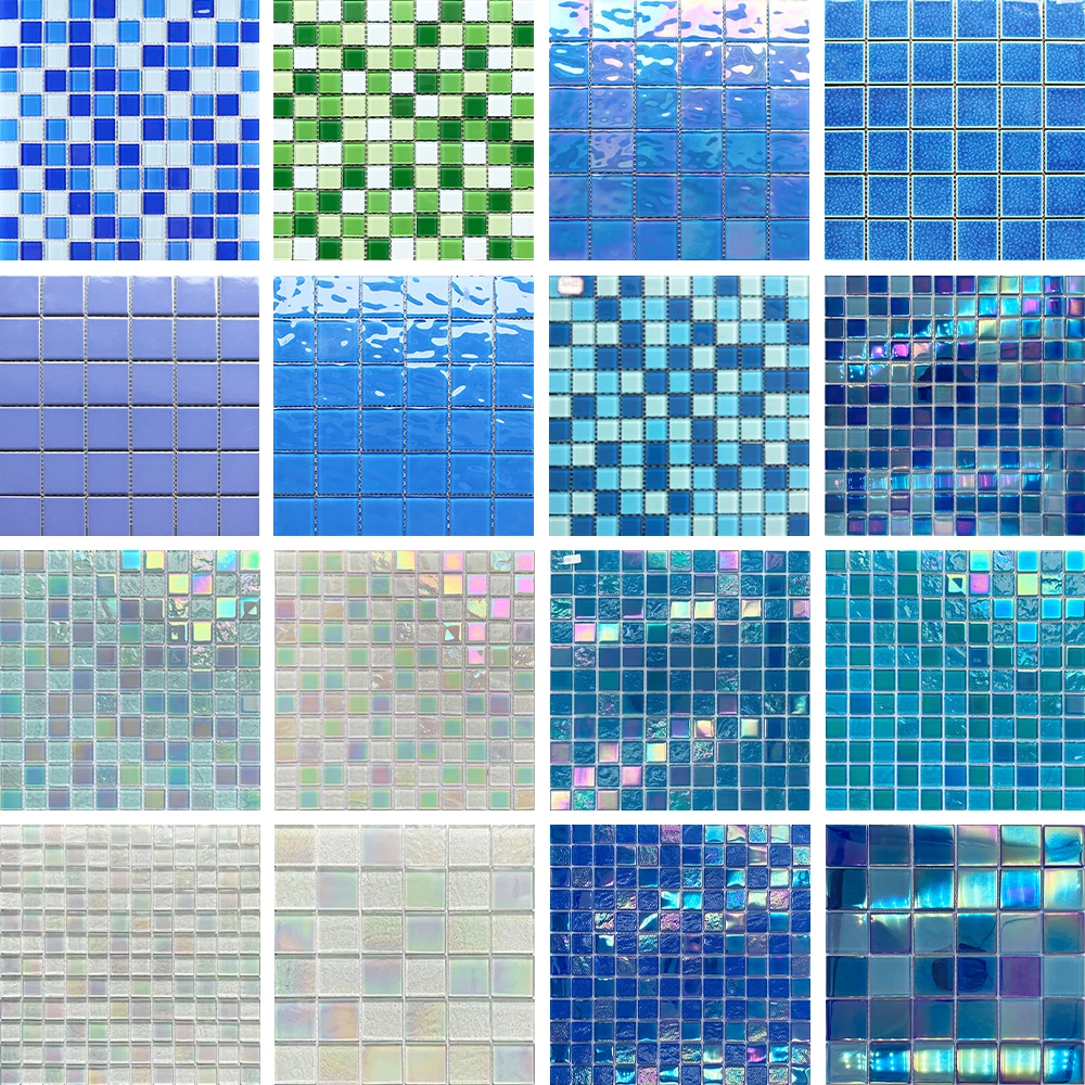 Foshan Factory Price Mosaic 300x300 Blue Glass Mosaic Waterline Blue Price Tile Floor Outdoor Swimming Pools For Hotel Villa