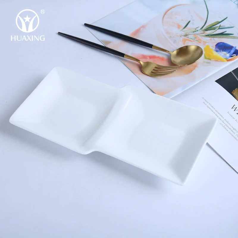 wholesale ceramic plate double dish super white porcelain 2 div dishes dinnerware