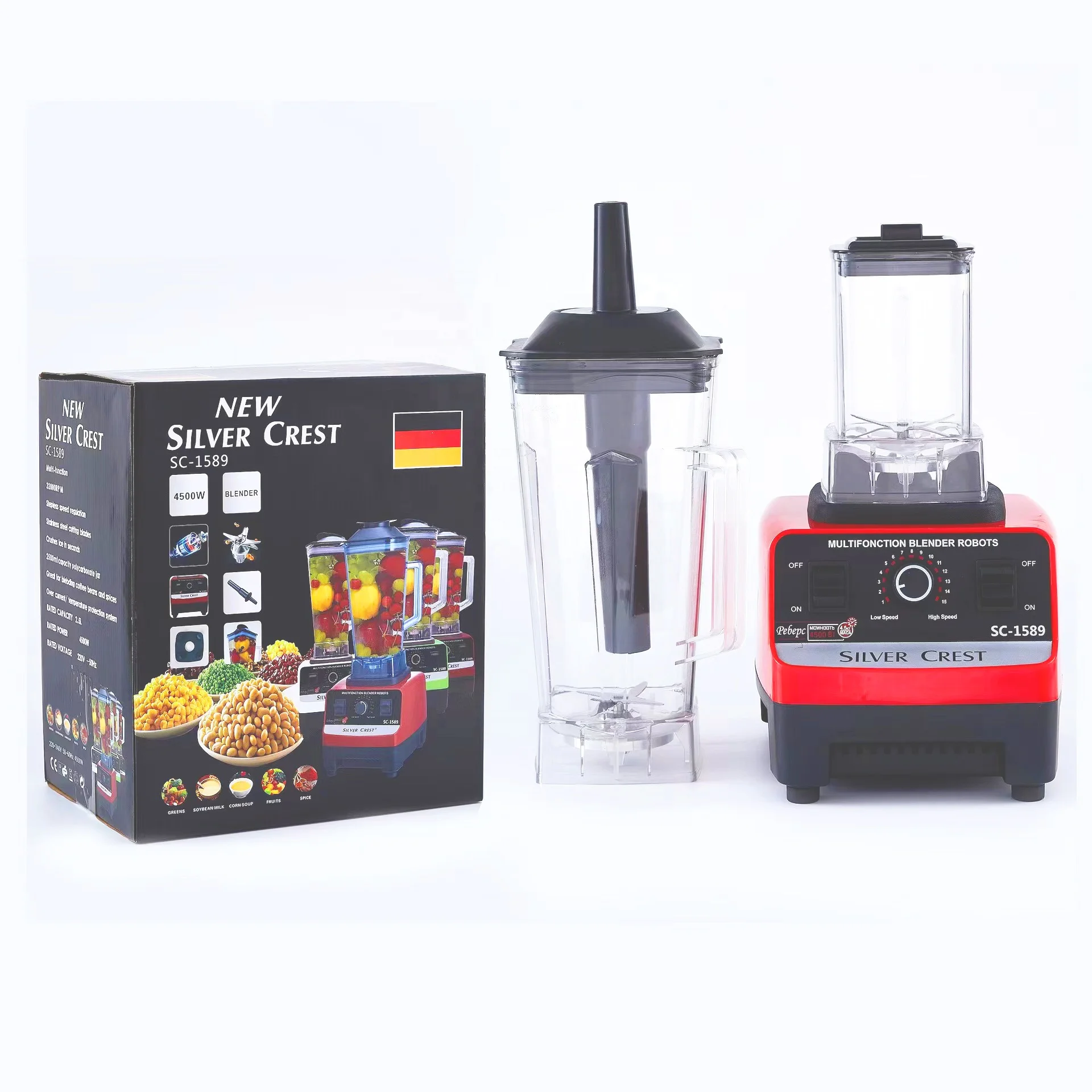 Crest Licuadora Sc-1589 2 in 1 Blender 5500 Watt 9525 Pure Copper Motor Multi-function Food Processor Mixer Silver PC Electric