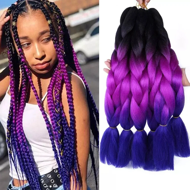 
Wholesale Three Color 24 Inches 100g Crochet Twist Synthetic Braids Ombre Expression Braiding Braid Hair Extension 