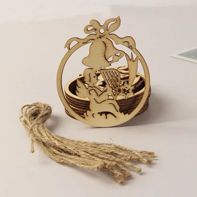 2021 Hot sale christmas tree pendants natural color wooden craft for home DIY accessories
