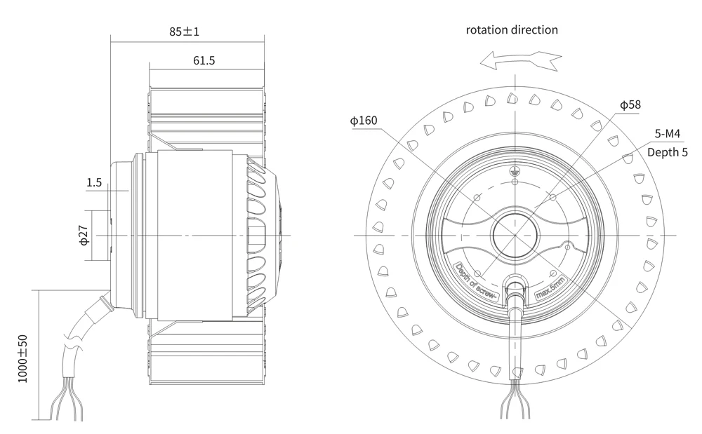 AC 160mm Forward curved centrifugal fan for Coil unit Air purifier