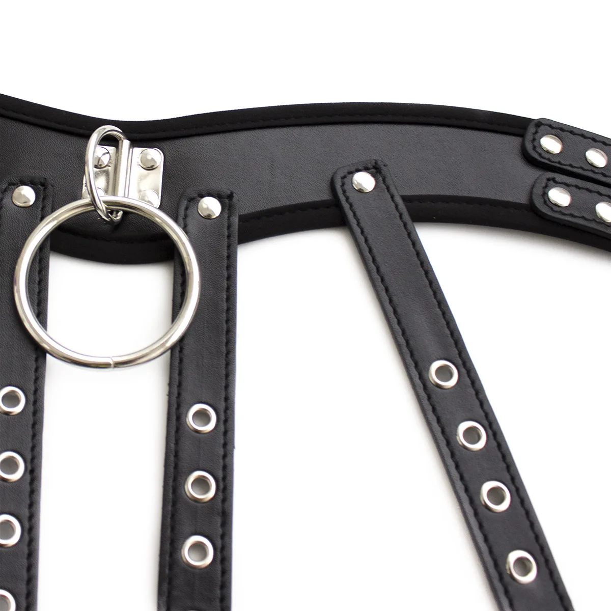 Black Leather Queen Costume With Studded Adult Sex Bondage Bodysuit Breast Baring Girdle Set Female Chastity Pants Body Harness