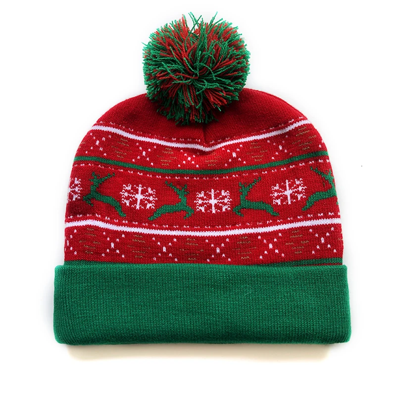 Оптовая продажа, рождественские шапки со светодиодной подсветкой, шапки, праздничная вязаная шапочка