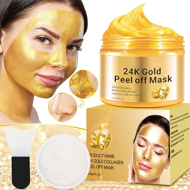 Huati Sifuli RubioAroma OEM Natural Anti Aging Organic 24k Gold Mask Collagen Peeling Peel off Clay Skin Care Gold Facial Mask