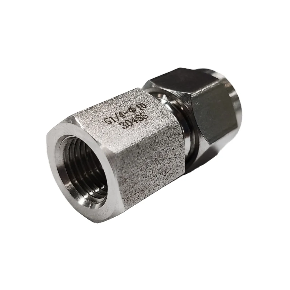 G BSP NPT Female Thread Double Ferrule Union Tube Connector SS316 Compression Tube Fitting