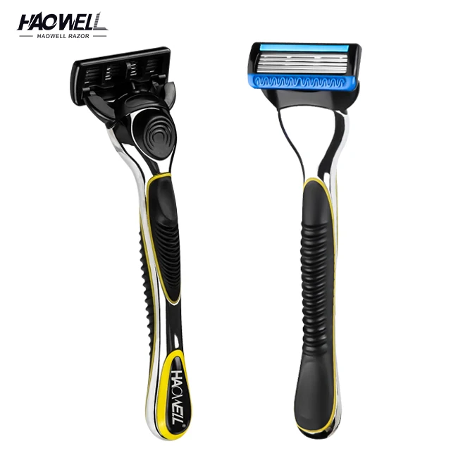 HAOWELL Low MOQ system five 5 blade shaving razor blade with metal handle OEM blister card packing