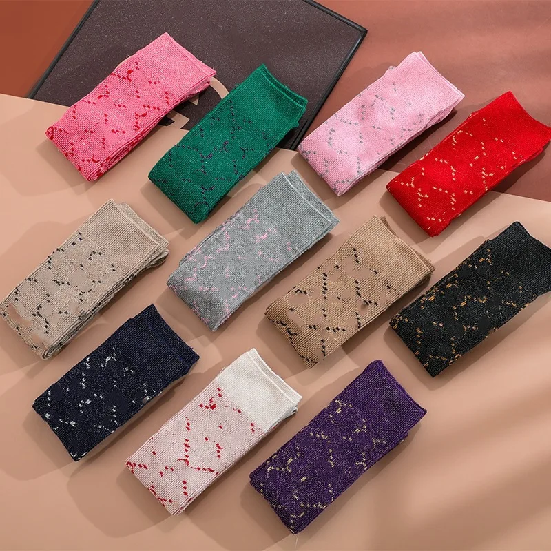 Fashion designer socks famous brand women glitter thigh high gg socks double g socks in the box