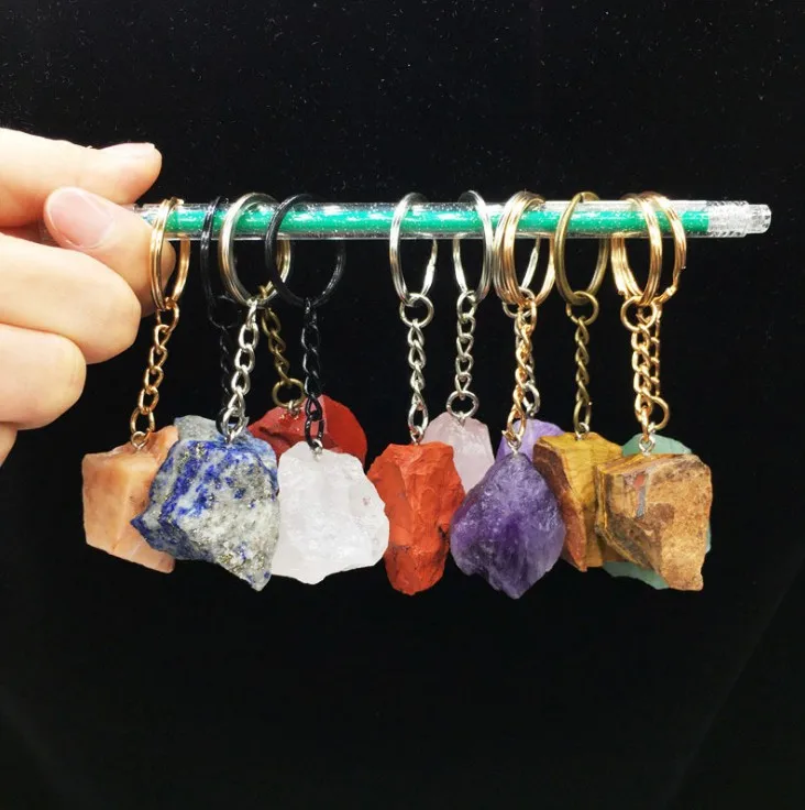 Wholesale Natural Crystal Stone Keychain Handmade Amethyst Various Crystal Pendants Keychain