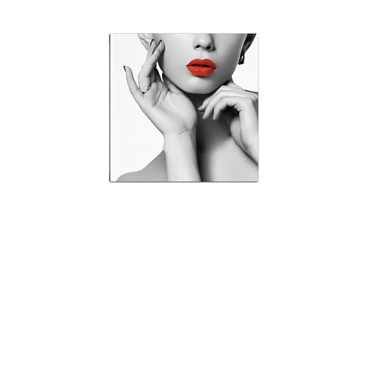 High Quality Red lip Wall Art Modern Human Figures picture Canvas print  Girl Face  Acrylic Paintings for home decor