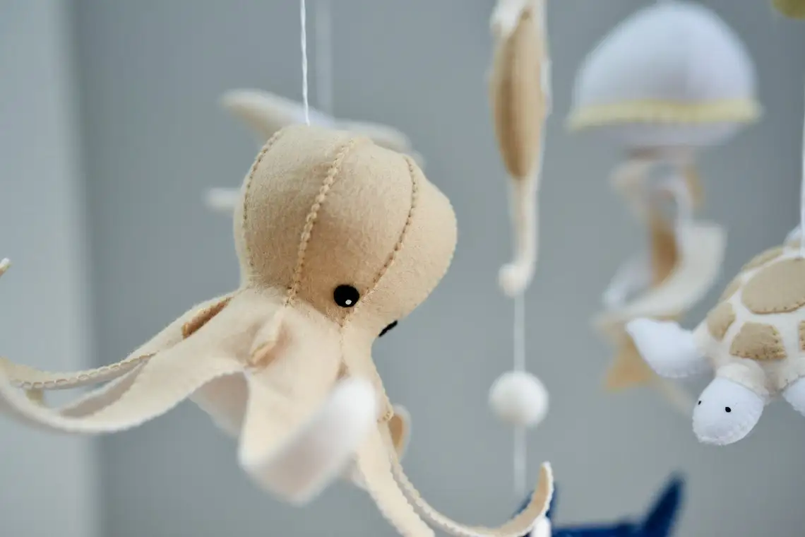 Handmade Felt Baby mobile ocean Nautical nursery mobile Whale shark hanging crib mobile