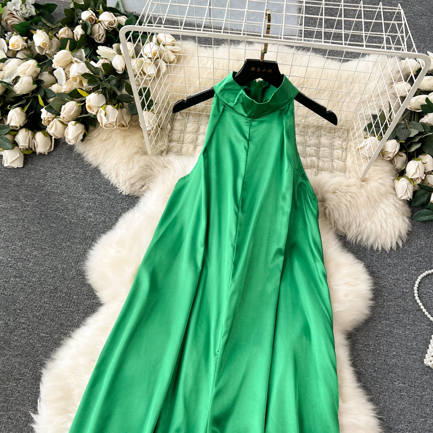 Plus Size Elegant Halter Jumpsuit For Women High Waist Silk Long Jumpsuit Ladies Elegant Overalls Wholesale