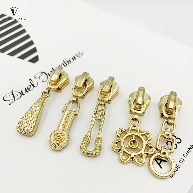 
customized brand logo embossed metal zipper puller with slider for bags/clothing  (62344377674)
