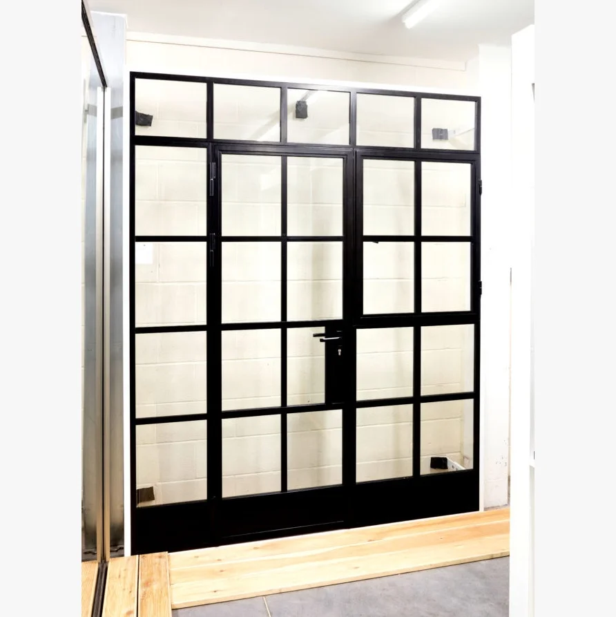 China Manufacturer Swing Open Exterior Black Metal French Steel Doors Panel With Hardware Kit