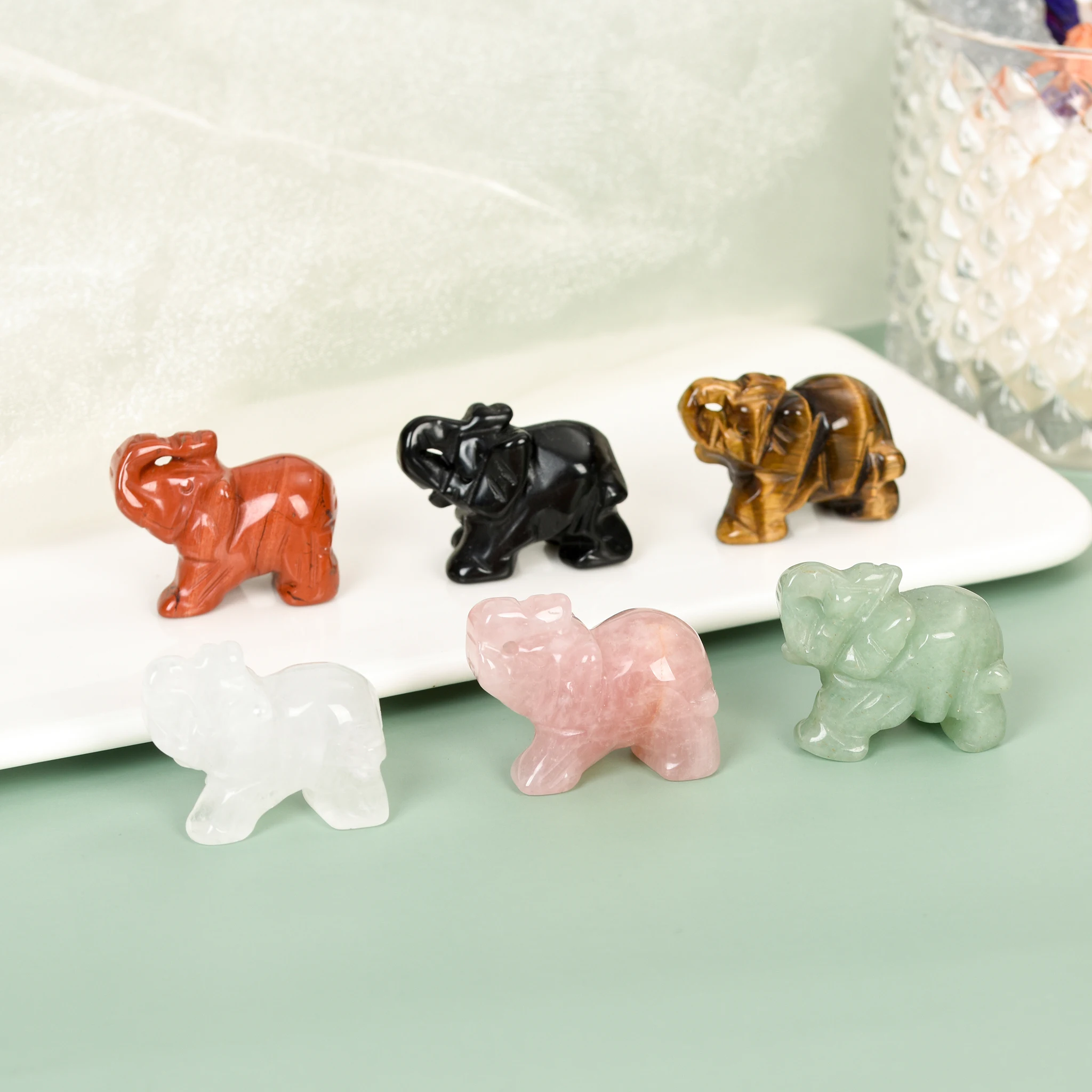 Hand Carved Natural Mixed Gem Crystal Animal Healing Carving Elephant For Home Decoration