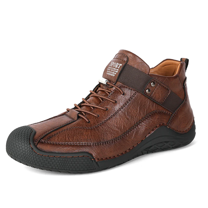 Factory Supply Custom LOGO Service Middle Top Anti-Slip Sole Men Fashion Casual Leather Boots