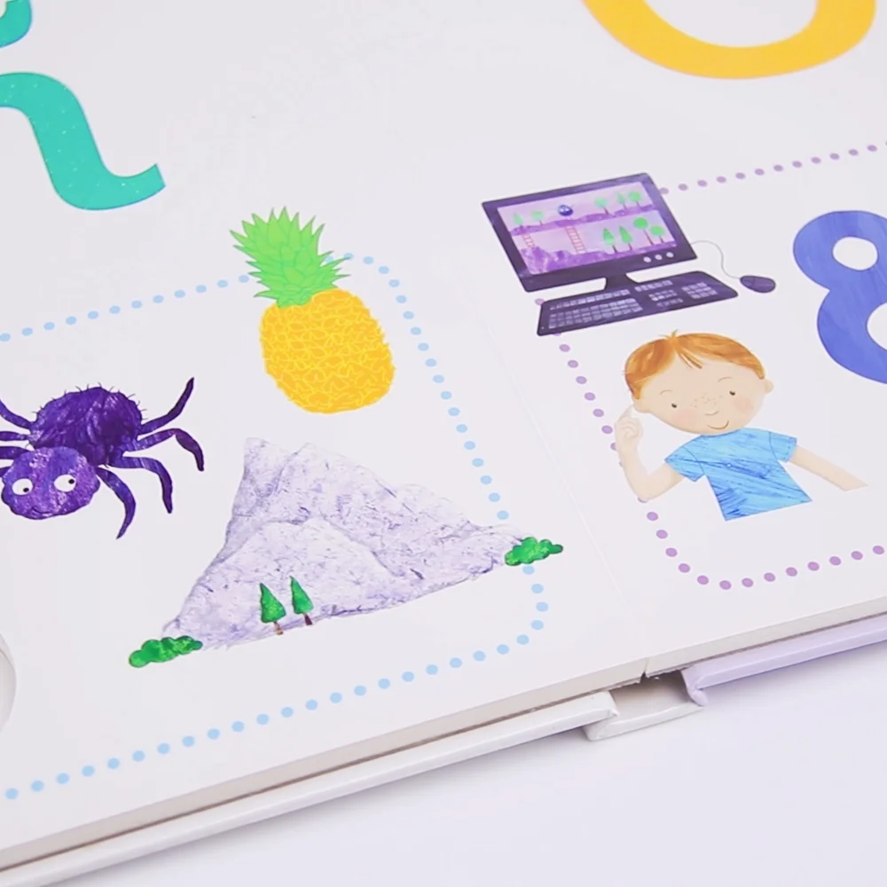 Custom Hardcover Mini Kids ABC Board Glitter Cover English Blank Babies Board Books Children Board Book Printing Service