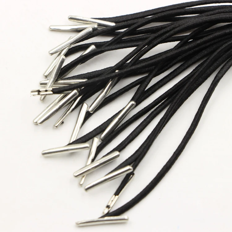 Черный эластичный шнур 2 мм 3 с двумя концами металлические зажимы для блокнотов браслетов Круглый застежкой из aglets