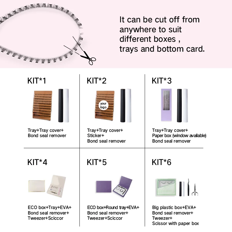 Private Label DIY Segment Lashes Vegan Korean Silk Mixed With Ultra Thin Clear Band and Wispy Spike Custom Logo Lash Clusters