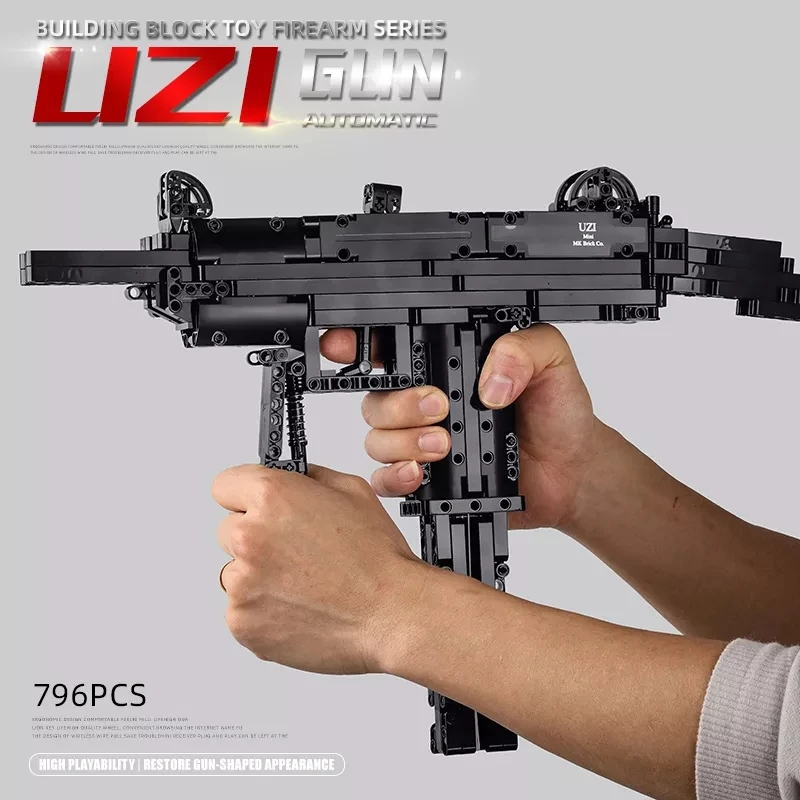 HW TOYS 796 PCS Military Assemble Insert Plastic Firearms Bricks Sets Model UZI Submachine Building Block Gun For Kids