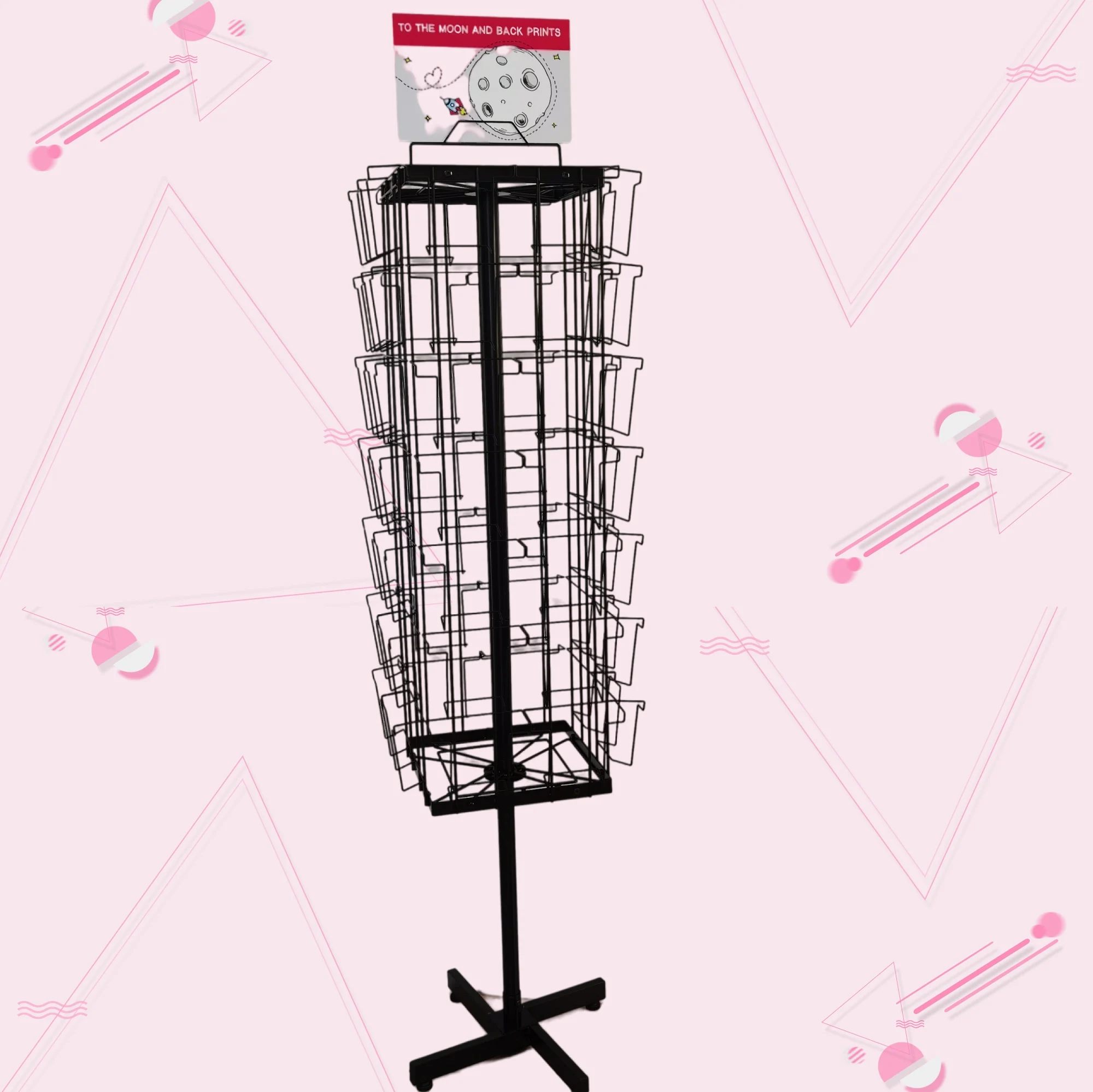 Giantmay Customized Size Metal Floor Postcard Display Rack Rotating Gift Greeting Card Stand