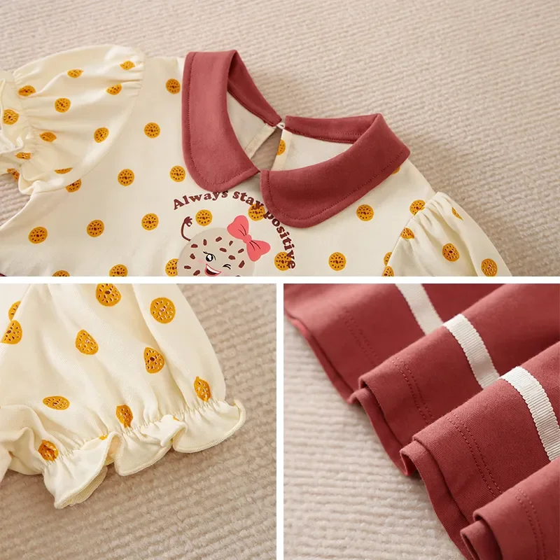 Printed baby girl dress cotton sweet doll collar retro brown cartoon cookie design spot wholesale