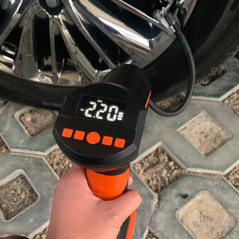 20V rechargeable tire inflator and air gun with big LCD cordless air compressor tire pump