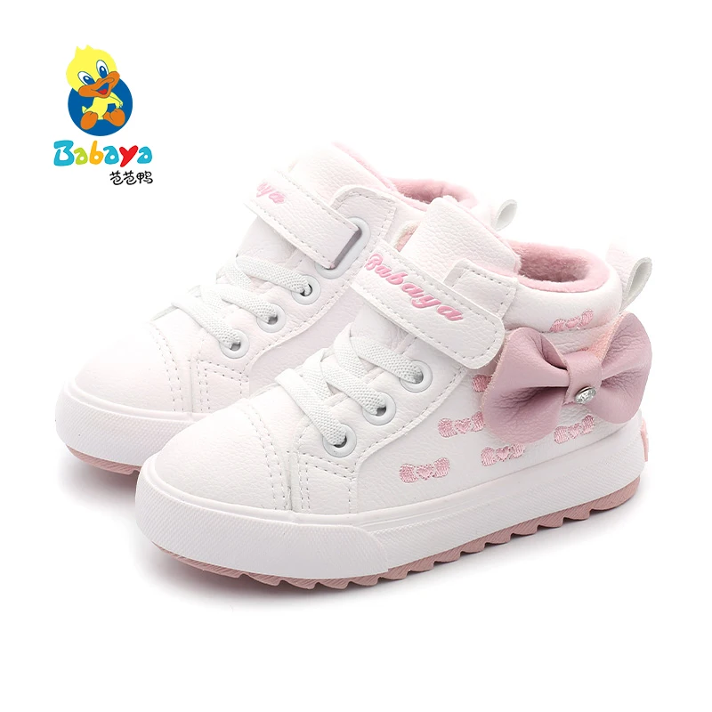 
8227 HUANQIU bowknot Cool Girls Lightweight Soft Sole Shoe Comfortable Leisure Sports Shoes Sneakers Kids 