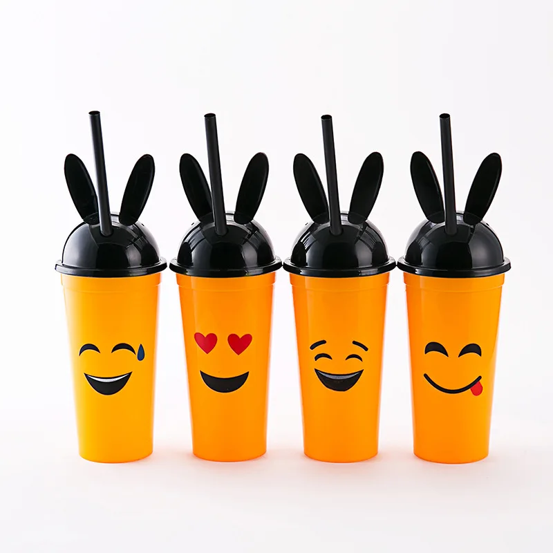 Plastic straw cup disposable with cover expression cup custom advertising milk tea beverage coffee scenic wholesale