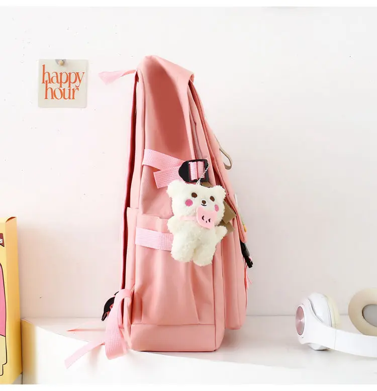 ODM New Arrival 5 In 1 Fashion Canvas College Student School Laptop Book Bag With Lunch Cooler Bag Pencil Cases Purse