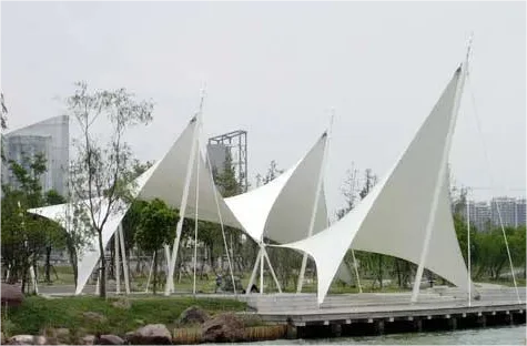 New design GB Q235 steel frame covering tensile PVDF membrane structure fabric roof