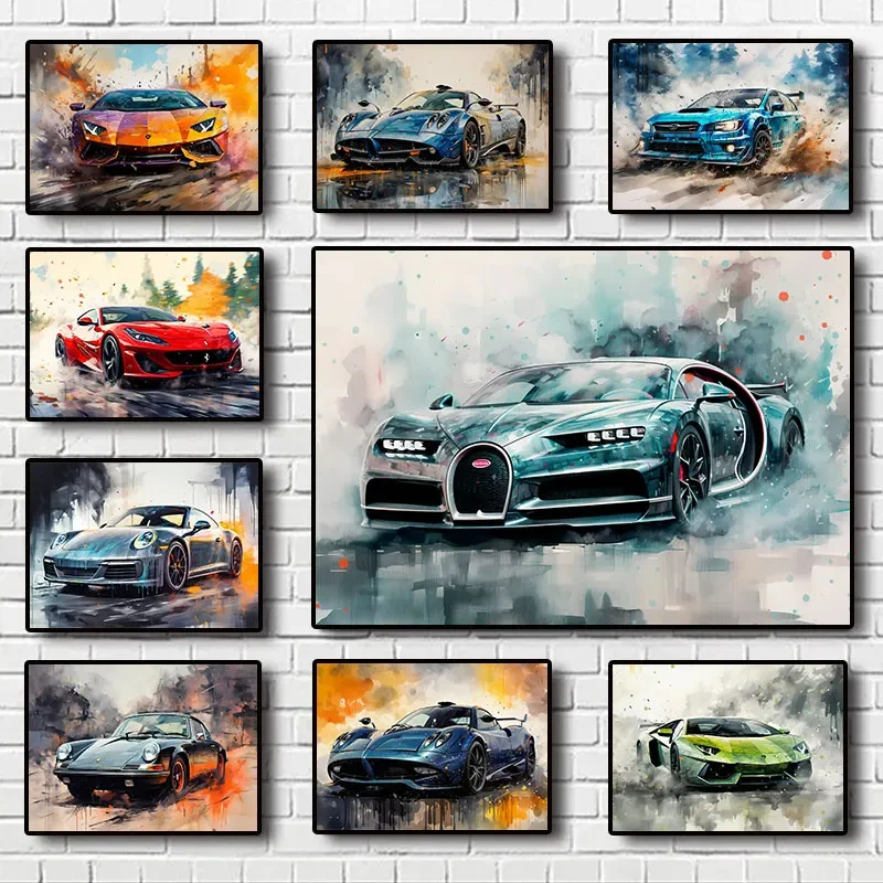 Watercolor Vehicles Sports Car Poster HD Prints Canvas Wall Art Pictures Room Home Decor Gifts oil Painting