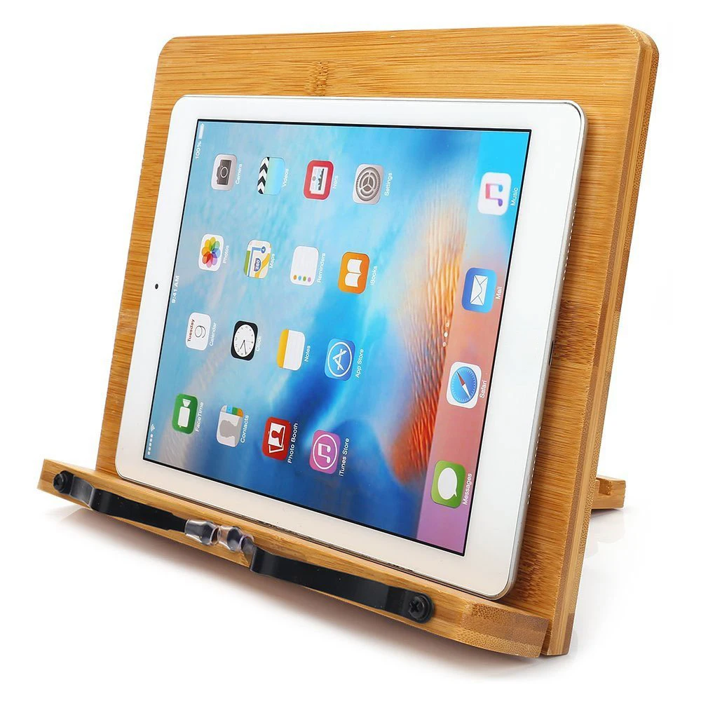New Arrival Foldable Stand Book Holder Bamboo Book Stand Cookbook Holder With 5 Adjustable Height