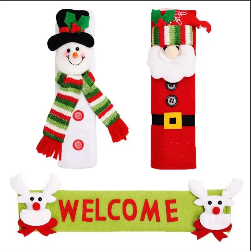 New Christmas Supplies European Microwave Gloves Cartoon Flannel Snowman Refrigerator Gloves Oven Protective Cover