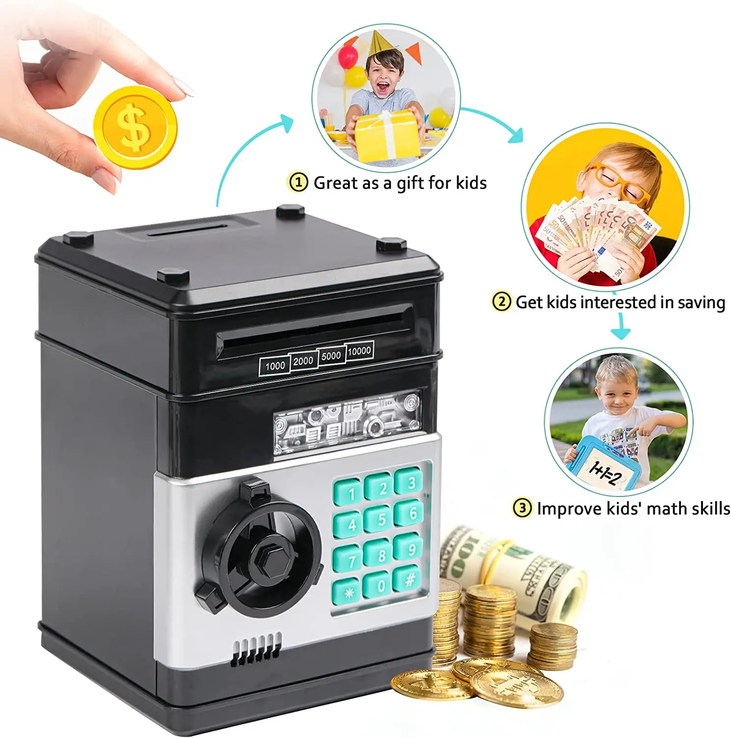 Top Quality Secure Musical Digital Coin Money Box Atm Bank