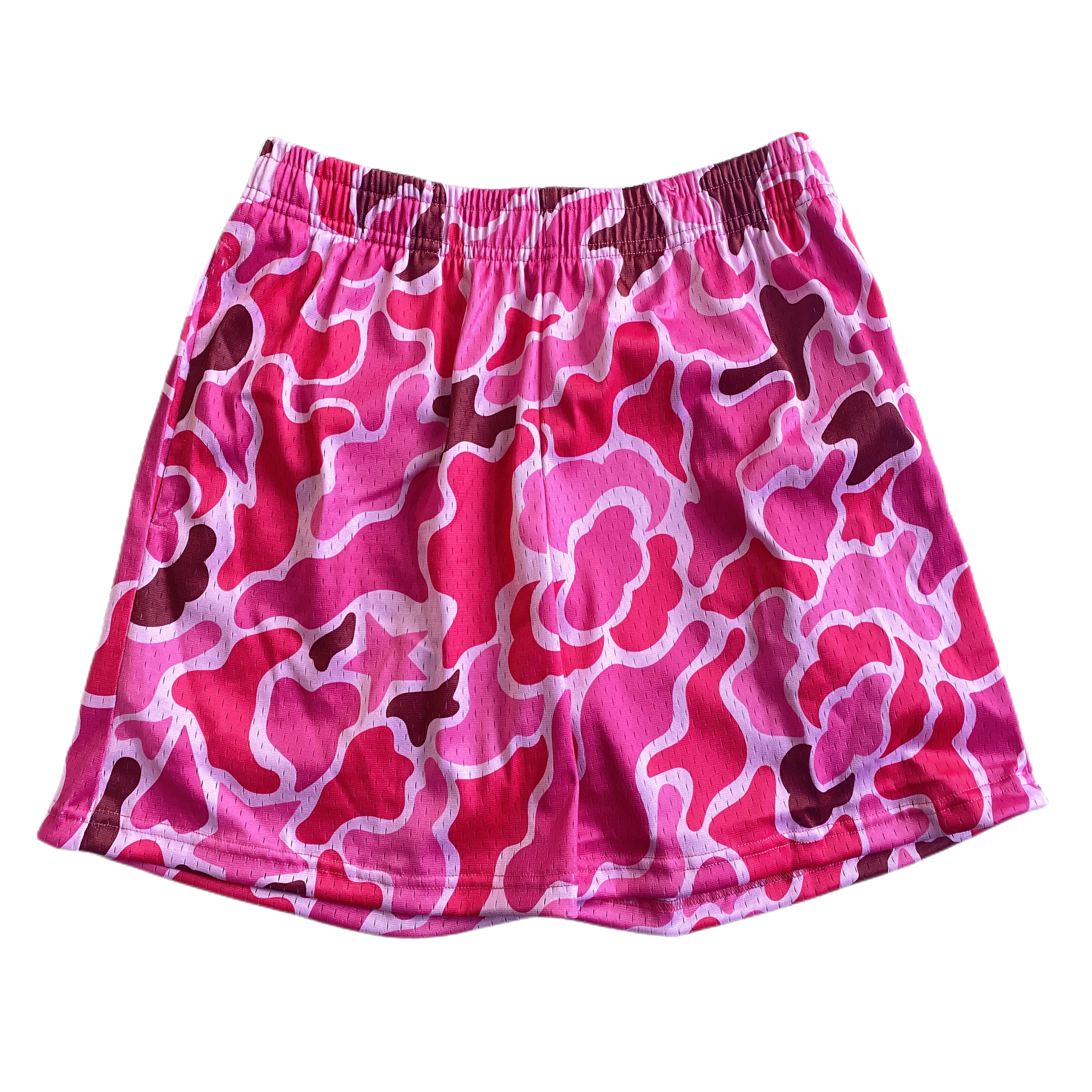 5 inch inseam above knee sublimation all over printed breathable gym fitness drawstrings double lined mesh shorts with lining