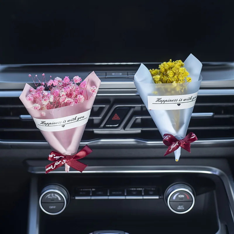 Dry Flower  Mini Rose Bouquet Car Air Vent Clip Freshener Dried Flower Perfume Diffuser Fragrance Car Interior Accessories