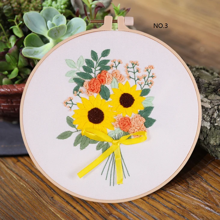 
Embroidery Starter Kit for Beginners DIY Needlepoint Kits Stamped Cross Stitch Kit with Cute Plants Flowers Pattern 