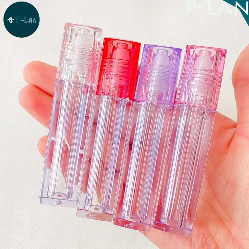 P-LAN Brand Stock 100pcs Red Clear Purple Pink 6ml Square Lip Oil Tubes Custom Logo Empty Custom Lip Gloss Packaging