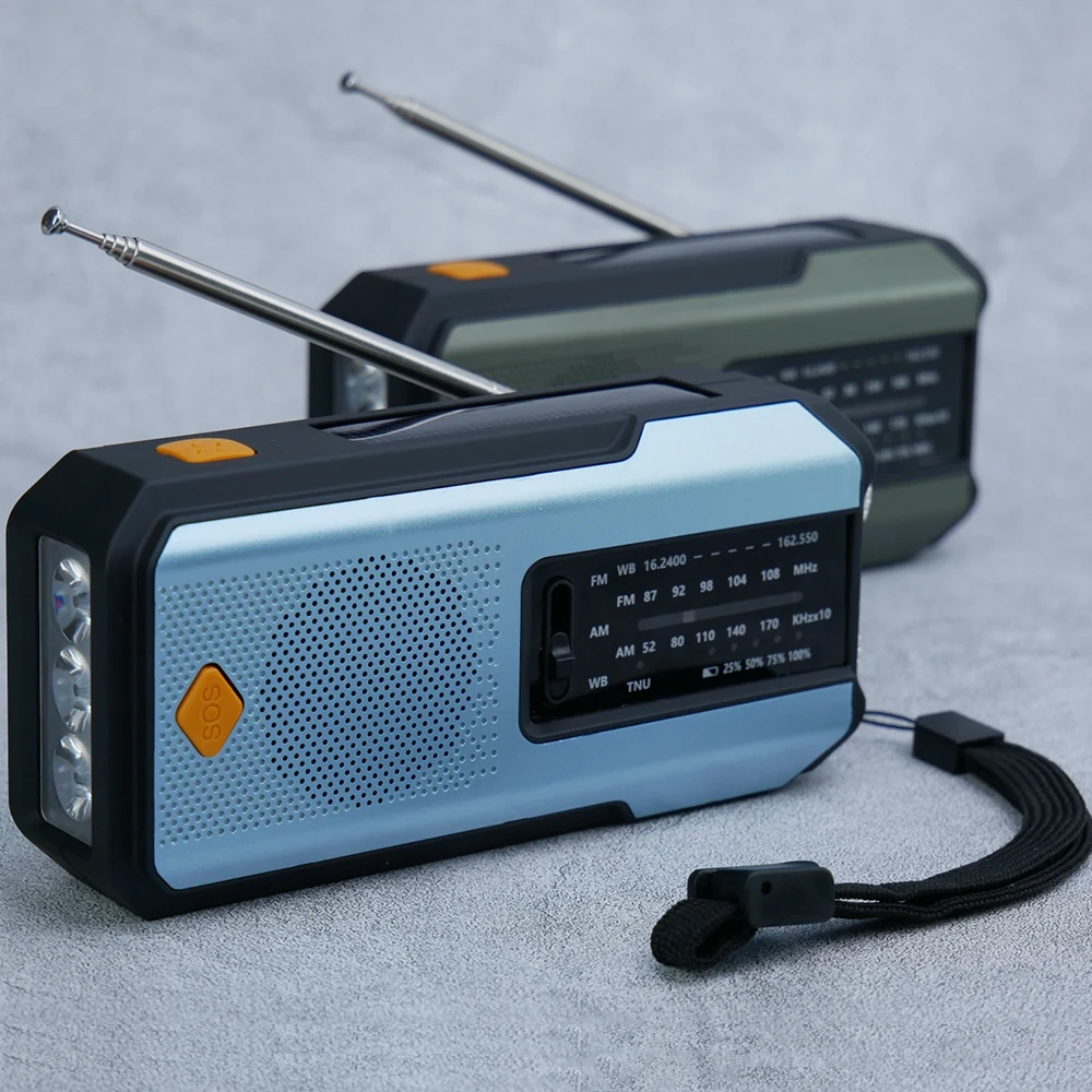 OEM NOAA AM/FM Emergency Radio Portable 2000mAh Power Bank with Solar,  Hand Crank & USB-C Charged, SOS Alarm & LED Flashlight