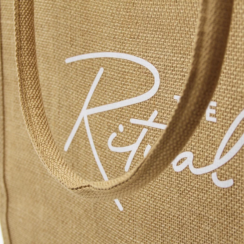 Wholesale Plain Shopper Bag Custom Printed Large Natural Eco Friendly Burlap Jute Shopping Tote Beach Bag With Logos