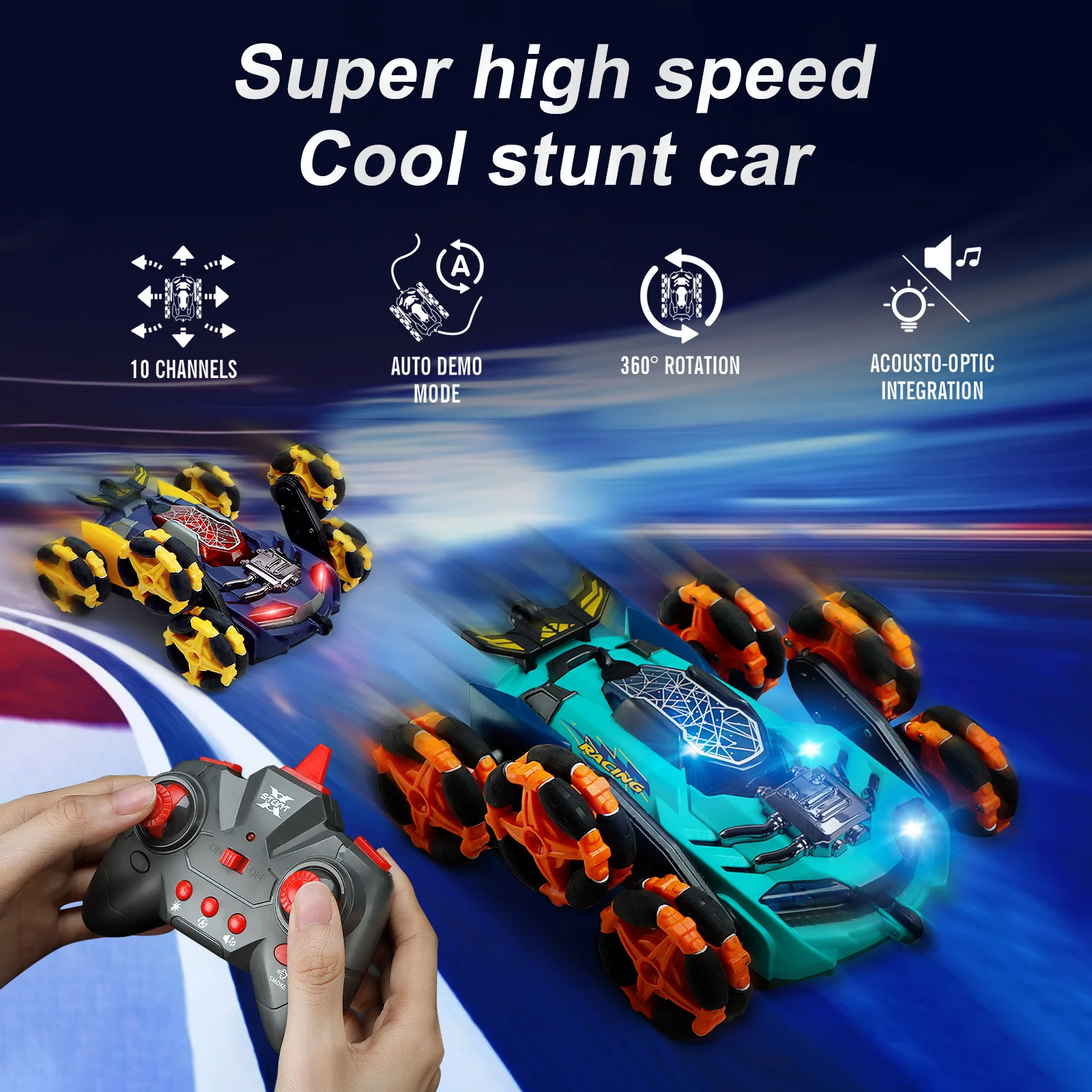 2022 New six-wheel morphing spray stunt car Omnidirectional drift roll Stunt car Boy with light spray remote control toy car